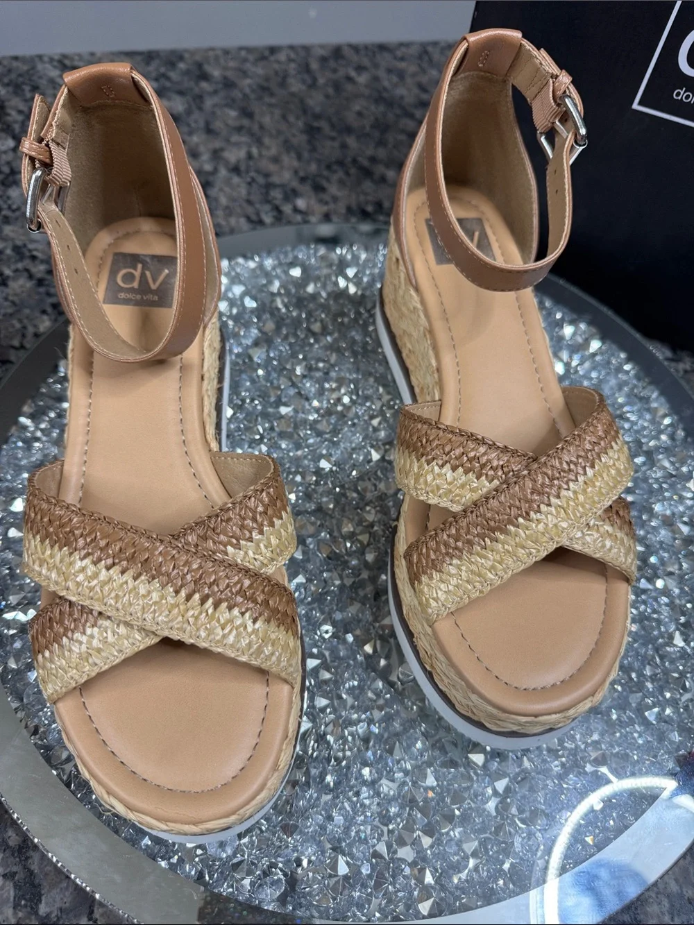 Dolce Vita odel Tan cafe Braided Platform espadrille Ankle-Strap Sandals NEW 8.5